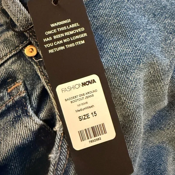 Fashion Nova “Baddest One Around” Medium Wash Distressed Boot Leg Jeans - Picture 5 of 5
